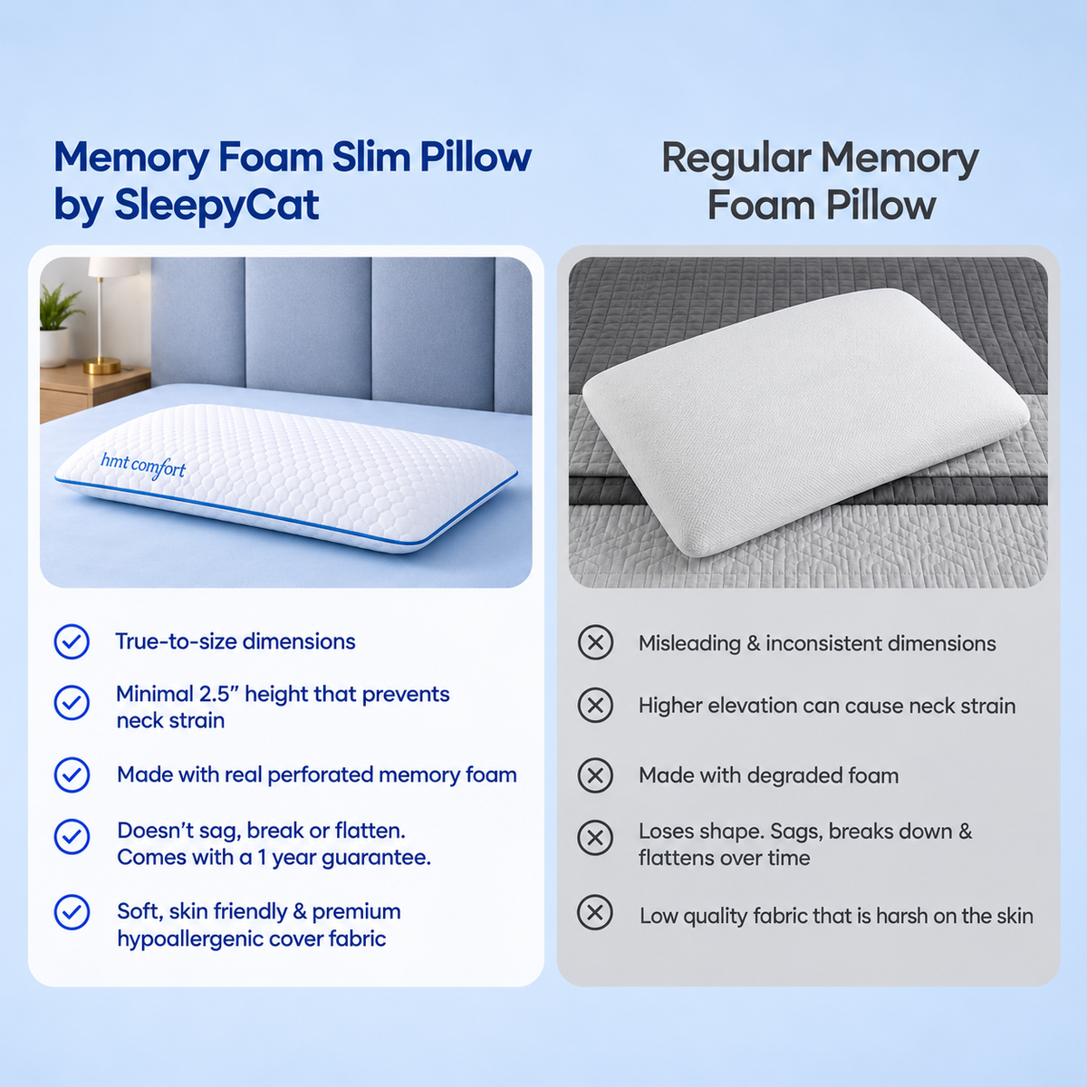Memory Foam Slim Pillow